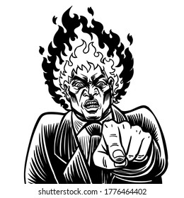 angry businessman Head on fire , illustration vector cartoon
