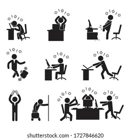 Angry businessman icon set. Vector.