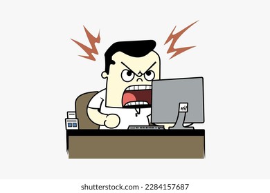Angry businessman Illustration on work desk with angry expression