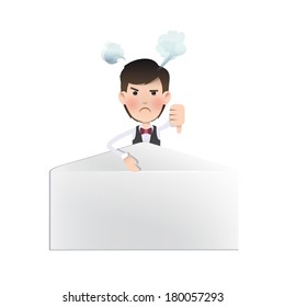Angry businessman inside envelope over white background