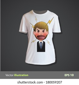 Angry businessman printed on shirt. Vector design.