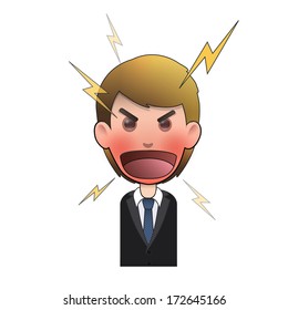 Angry businessman and shouting over white background. Vector design. 