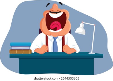 
Angry Businessman Sitting at his Desk Vector Cartoon Illustration. Executive being frustrated and shouting having anger problems 
