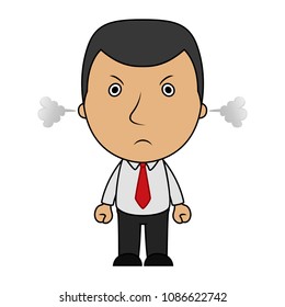 Angry businessman and a steam comes out of his ears