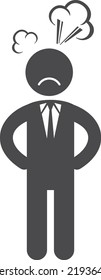 Angry businessman with steam from ears. Office worker in stress icon