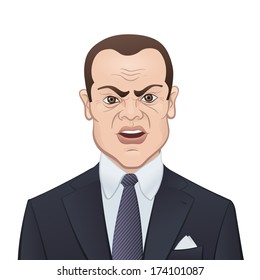 Angry Businessman in a Suit and Tie Isolated on White Background - Cartoon Character
