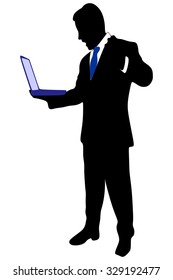 angry businessman working on the laptop