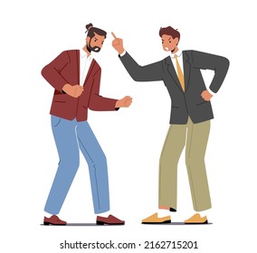 Angry Businessmen Quarrel and Fight Waving Fists and Arguing. Business Colleagues Conflict, Male Characters Shouting, Fighting for Leadership, Disagreement in Office Team. Cartoon Vector Illustration