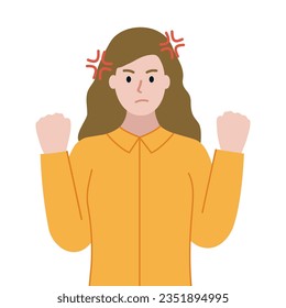 Angry businesswoman character holding fists. Argument, conflict, problem, stress concepts. Flat vector design isolated illustration.