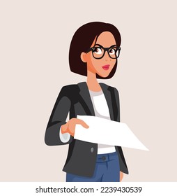 
Angry Businesswoman Handing Over a Contract Vector Cartoon Illustration. Upset boss handing over resignation letter for employee to sign
