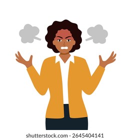 Mulher de negócios brava gritando personagem. Trabalho estressado, louco, chateado, frustrado conceito de ilustração vetorial