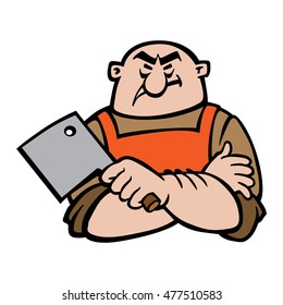 Angry Butcher cartoon character. vector illustration, isolated background