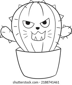 Angry Cactus Cat Cute Illustration 