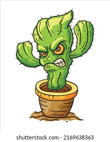 Angry Cactus illustration vector Cartoon