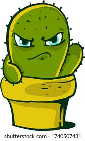 Angry cactus on pot , illustration, vector on white background