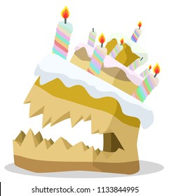 Angry cake humorous surreal, vector cartoon color illustration design element horizontal, over white, isolated