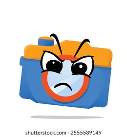 angry camera mascot illustration for design. cute and playful concept. camping, travelling, backpacker, summer, hiking, adventure and recreation themes