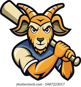 Angry Capricorn mascot with baseball cap and bat logo