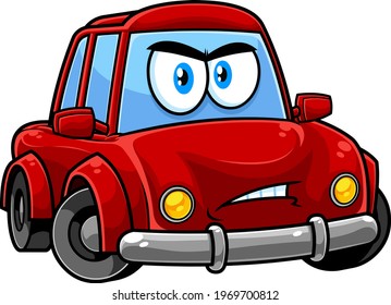 Angry Car Cartoon Character. Vector Hand Drawn Illustration Isolated On Transparent Background