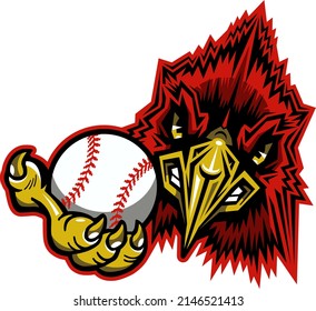 angry cardinal mascot holding baseball for school, college or league	