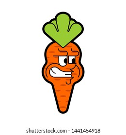 Angry carrot isolated. Evil vegetable. Vector illustration