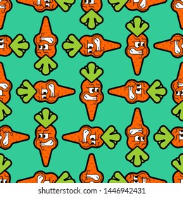 Angry carrot pattern seamless. Evil vegetable background. Vector illustration
