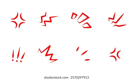 Angry Cartoon Anime Symbol Set, Rage Elements Illustration, ikari māku