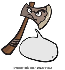 hacha de caricatura enojada con ilustración de caricatura de la burbuja del habla aislada en blanco
