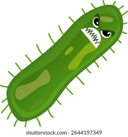 Angry Cartoon Bacteria Illustration in Green with Facial Expressions
