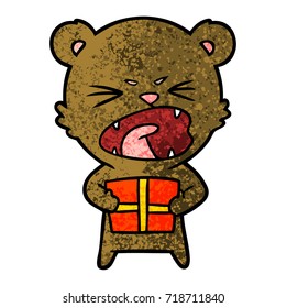 angry cartoon bear with present