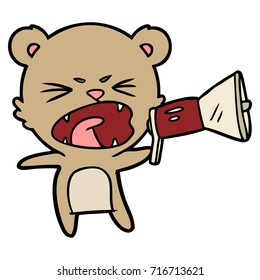 oso de caricatura furioso gritando al megáfono