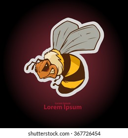 angry cartoon bee, mascot, emblem for sport team, concept character, simple illustration