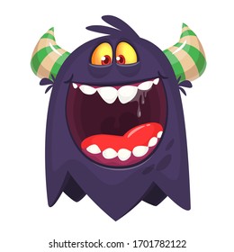 Angry cartoon black monster screaming. Yelling angry monster expression. Halloween vector illustration