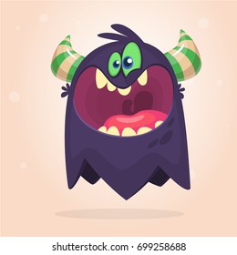 Angry cartoon black monster. Yelling angry monster expression. Halloween vector illustration