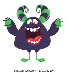 Angry cartoon blue monster screaming. Yelling angry monster expression. Halloween vector illustration