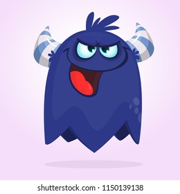 Angry cartoon blue monster sticker. Yelling angry monster expression. Halloween vector illustration