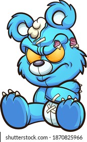 Angry cartoon blue teddy bear pouting. Vector clip art illustration with simple gradients. All on a single layer. 
