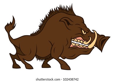 An angry cartoon boar  bares one's teeth