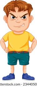 Caricatura de un niño de caricatura enojado al estilo de ilustración vectorial