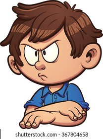 Angry cartoon boy. Vector clip art illustration with simple gradients. All in a single layer.