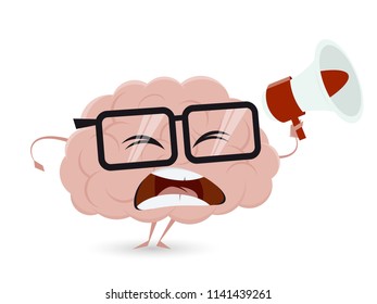 angry cartoon brain with loudhailer