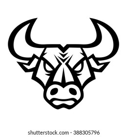 Angry Cartoon Bull Face with Big Horns vector logo