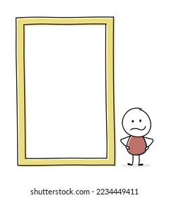 Angry cartoon caricature with blank board icon. Business concept. Vector