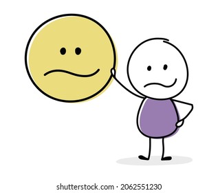 Angry cartoon caricature with emoticon icon. Business concept. Vector