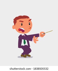 personaje de caricatura furioso de un hombre de negocios con punteros señala a un lado