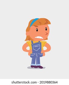 Angry cartoon character of  little girl on jeans