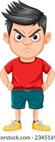 An angry cartoon character of a young boy in vector illustration style