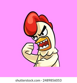 Angry Cartoon Chicken Fist Pumping Illustration