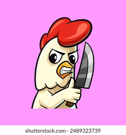 Angry Cartoon Chicken Holding a Knife Illustration