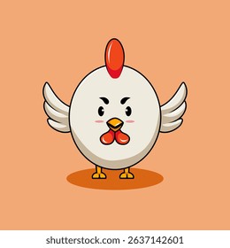 Angry Cartoon Chicken with Spread Wings	
